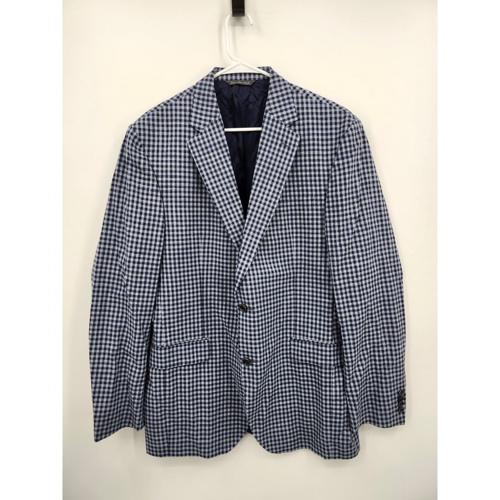 Jack Victor Sport Coat Mens 42R Blue Gingham Check Italian Fabric Blazer
